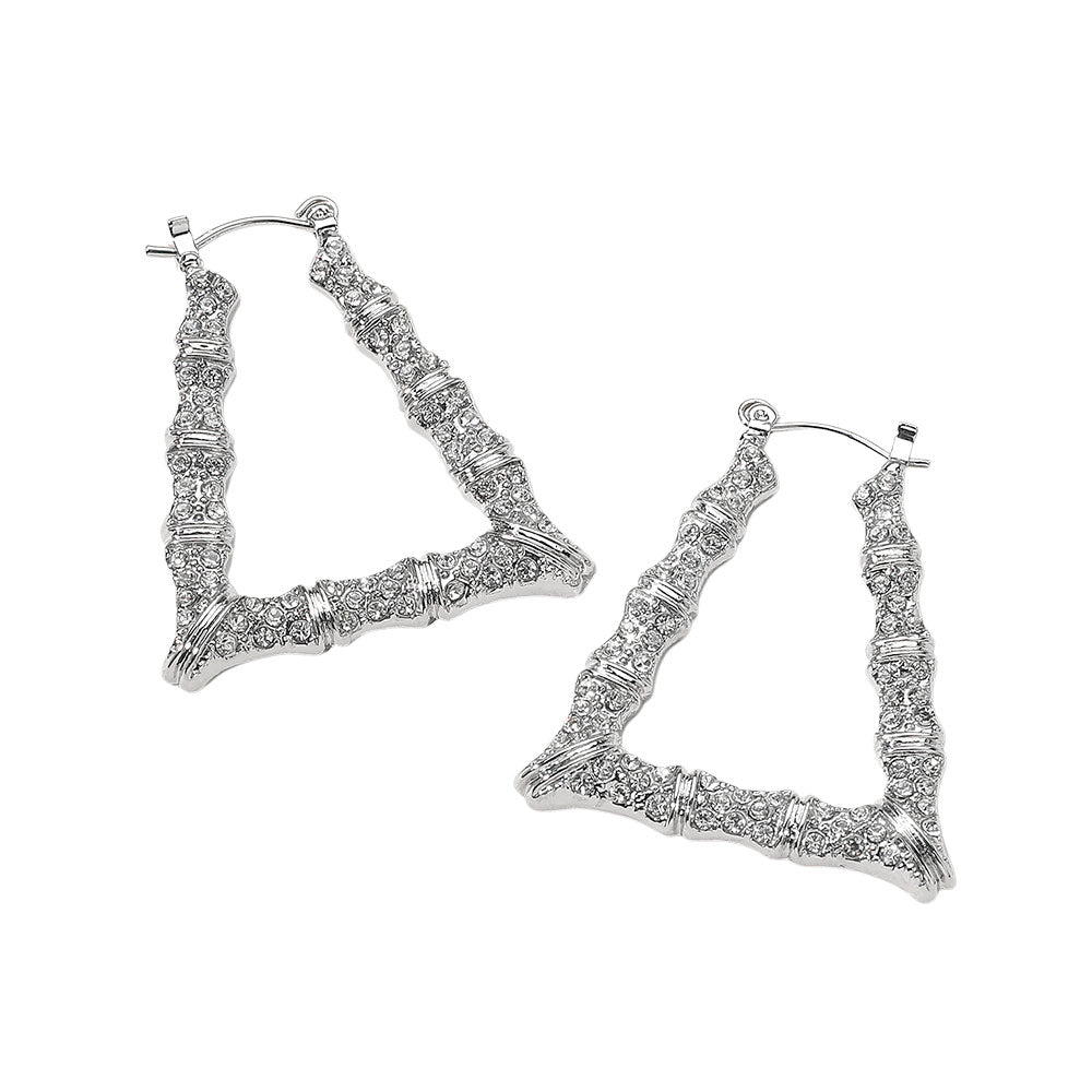 Small Rhinestone Bamboo Earrings