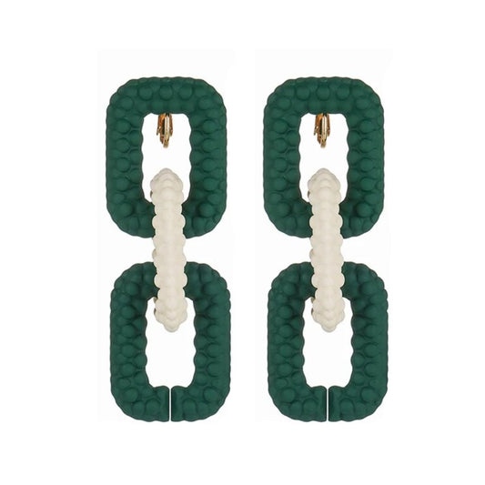 Green/White Clip on Earrings