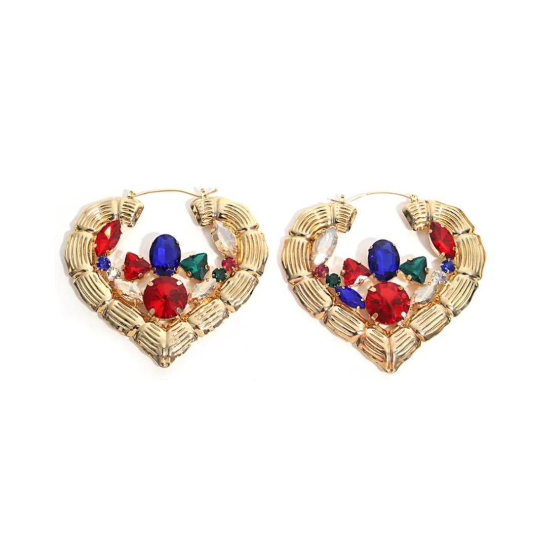 Heart Rhinestone Multi Bamboo Earrings