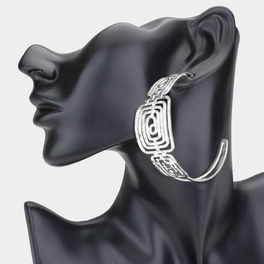 Abstract Hoop Earring - Silver