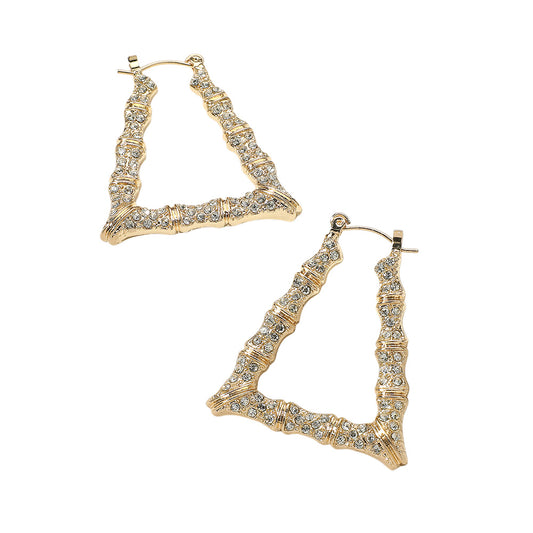 Small Rhinestone Bamboo Earrings