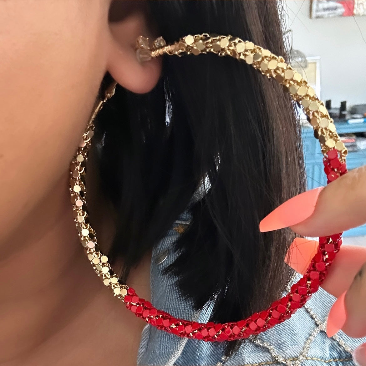 Red/Gold Clip on Earrings